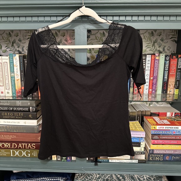 MICHAEL Michael Kors Tops - NWT Michael Kors Black Sheer Short Sleeve Blouse With Lace Trim At Neckline M